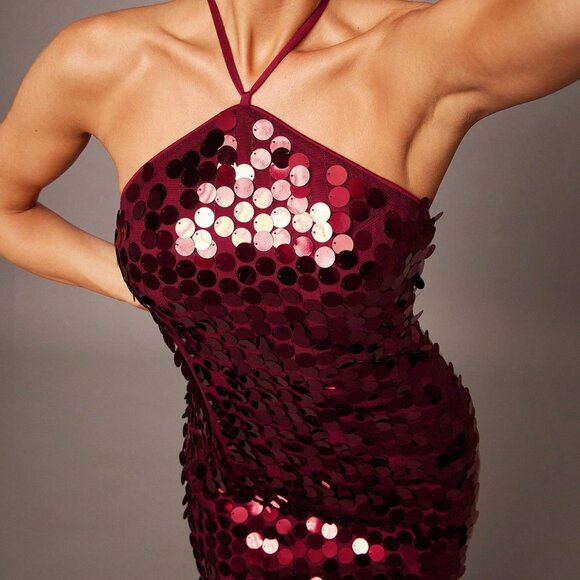 Red Casual Women's Sexy Backless Sequined Spaghetti Strap Cocktail Dress - Picture 7 of 7